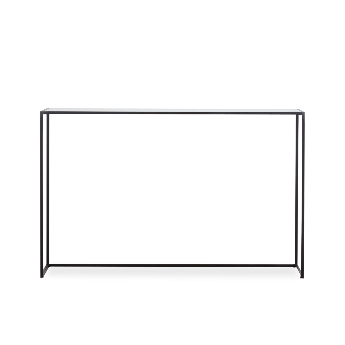 Bright porcelain and slim metal framing compose the architectural lines of the Dodge Console Table, a modern piece for the home.