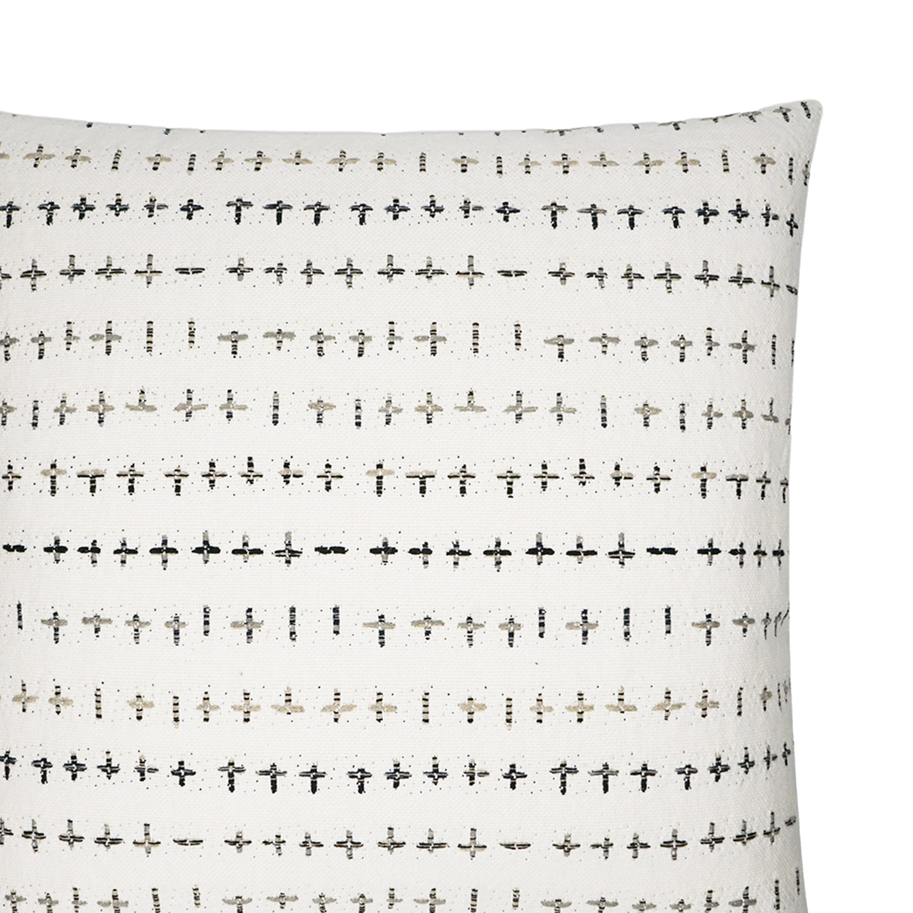 With a focus on artisan weaving with sustainable repurposed fabrics, the Jute Pillow is carefully handcrafted and expresses itself with rows and columns of a stitching pattern of b