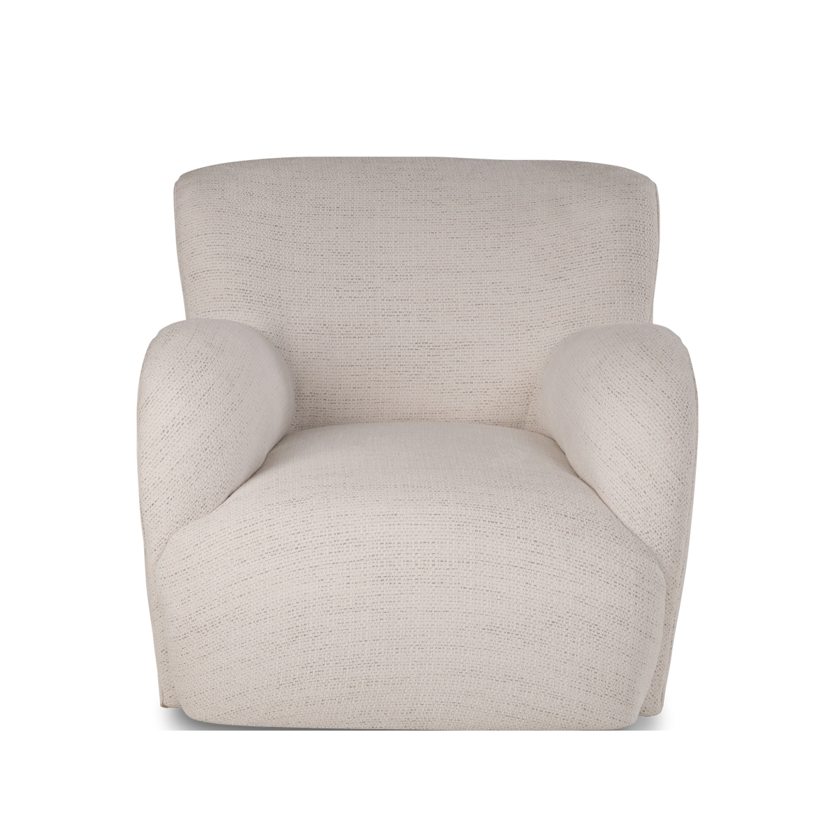 Rowe Swivel Chair shown from the front in Natural woven fabric, with oversized rounded arms and a wide, plush seat.