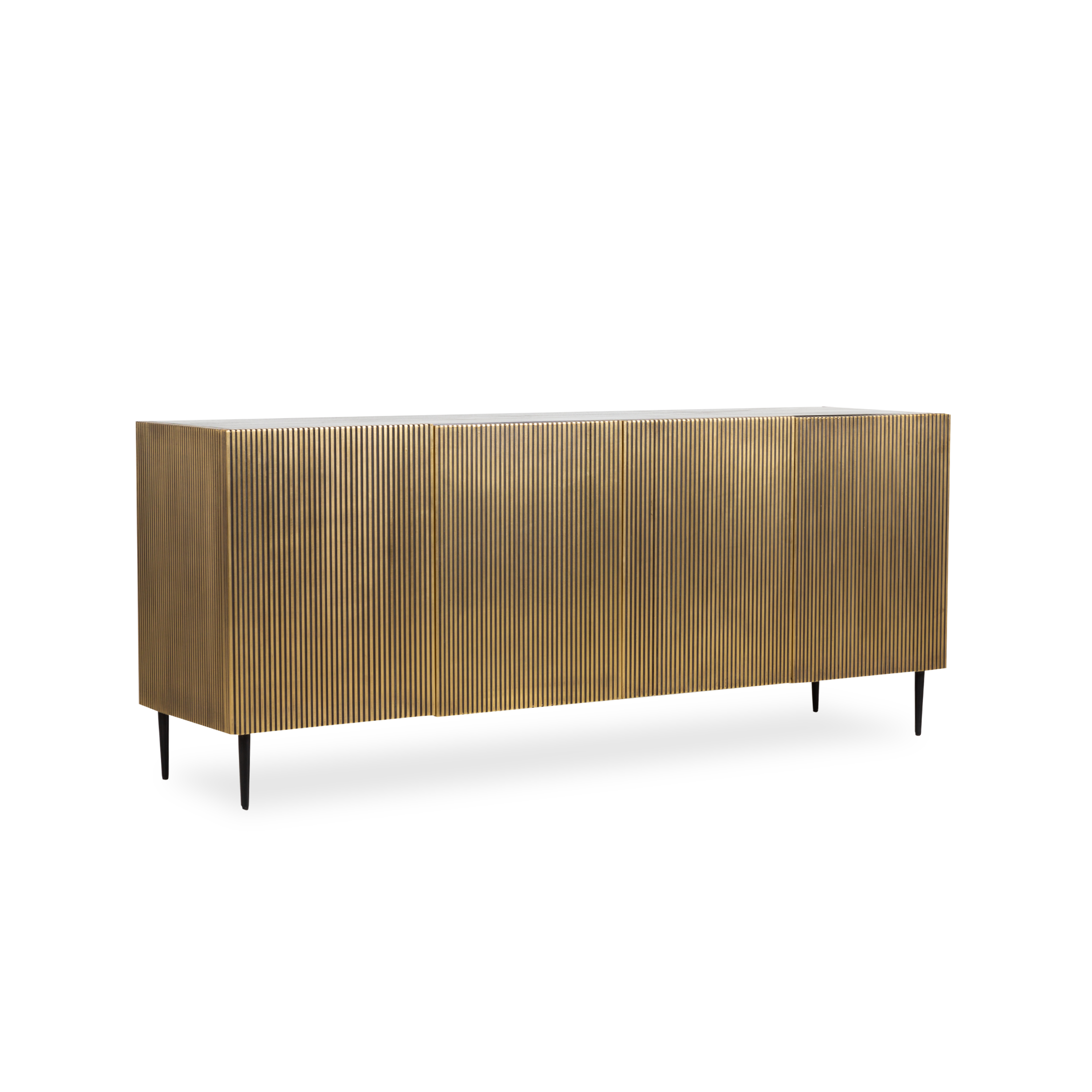 Showcasing an art deco flair, the Engler Sideboard features antiqued brass sides and doors that give it a look thats decadent and refined.