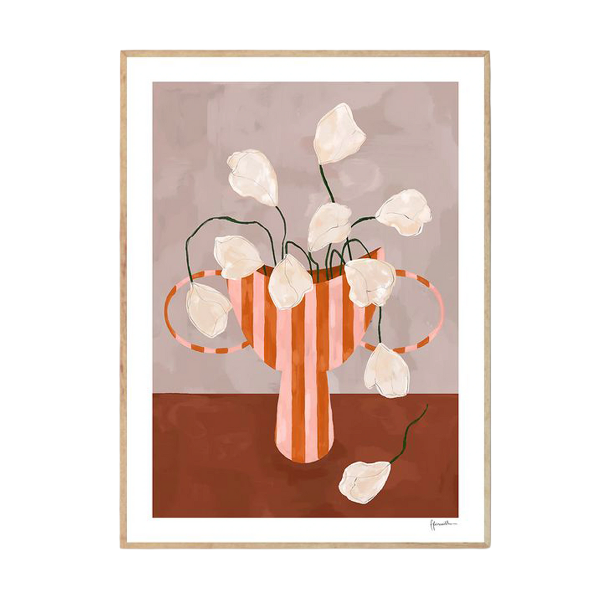 White Flowers Striped Vase