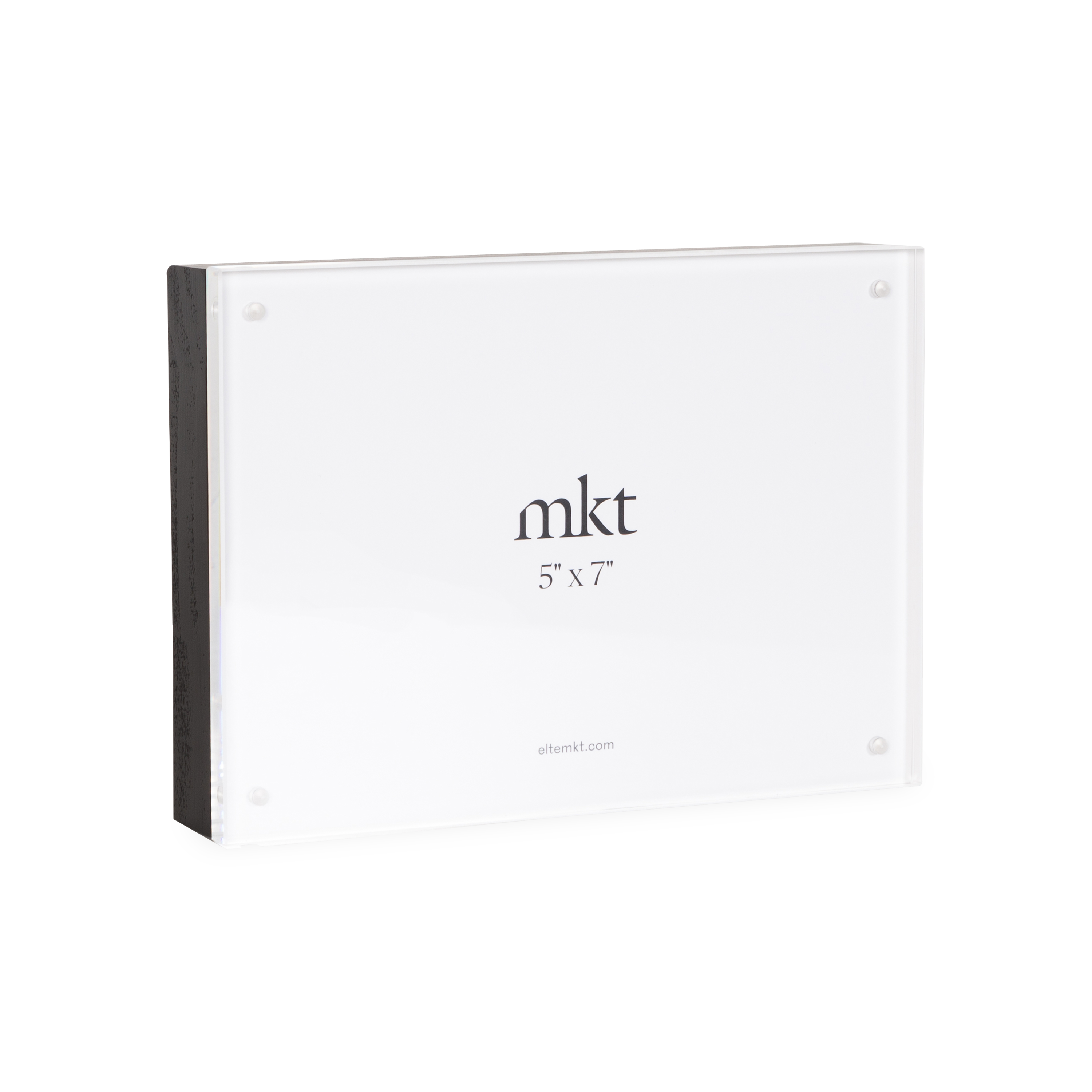 The Wood Magnetic Frame is a deep-set, tabletop picture frame that can hold either one photo or two back-to-back photos.