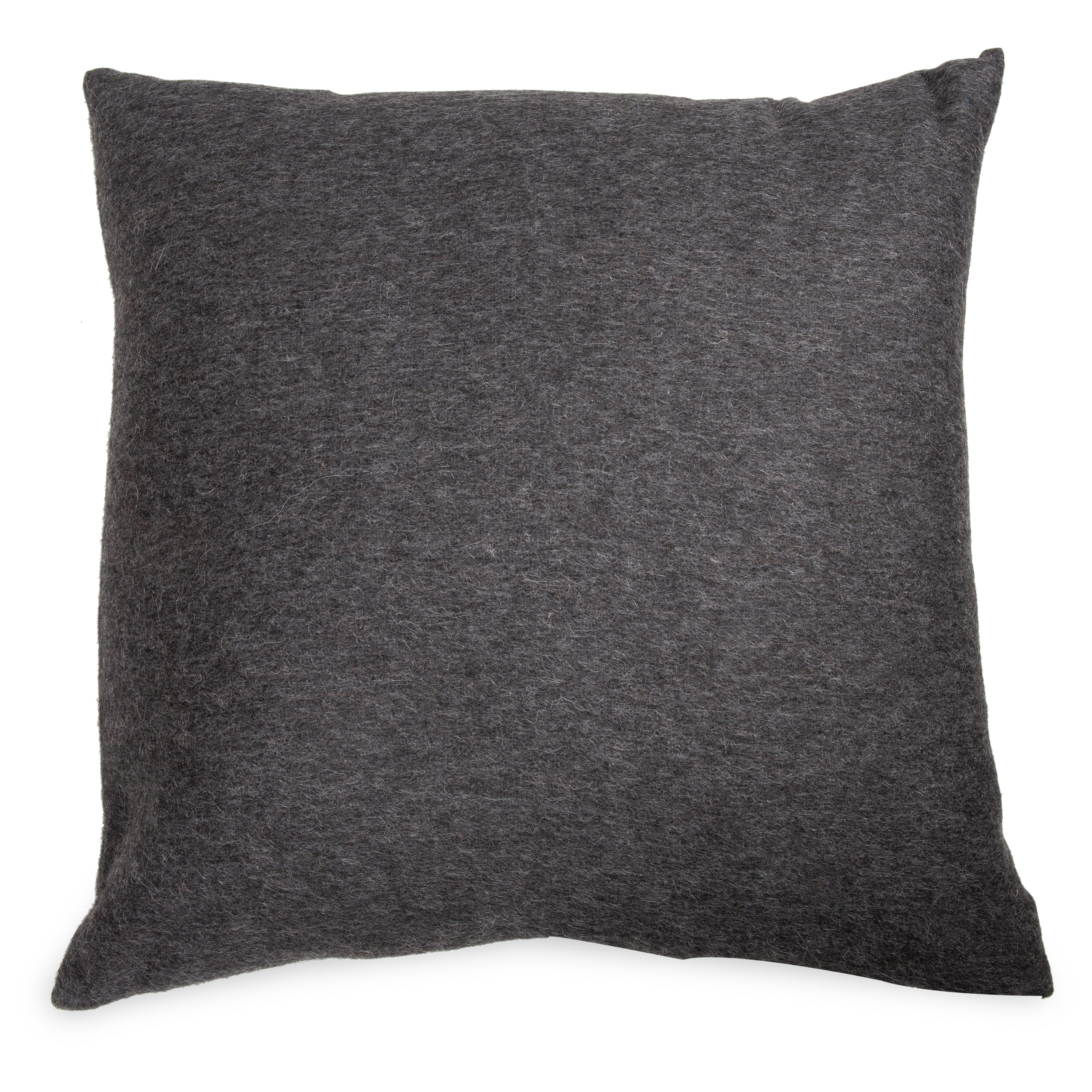 The Alpaca Lambswool Pillow is a classic design made from alpaca and lambswool fibres featuring a delicate texture in a charcoal grey color.