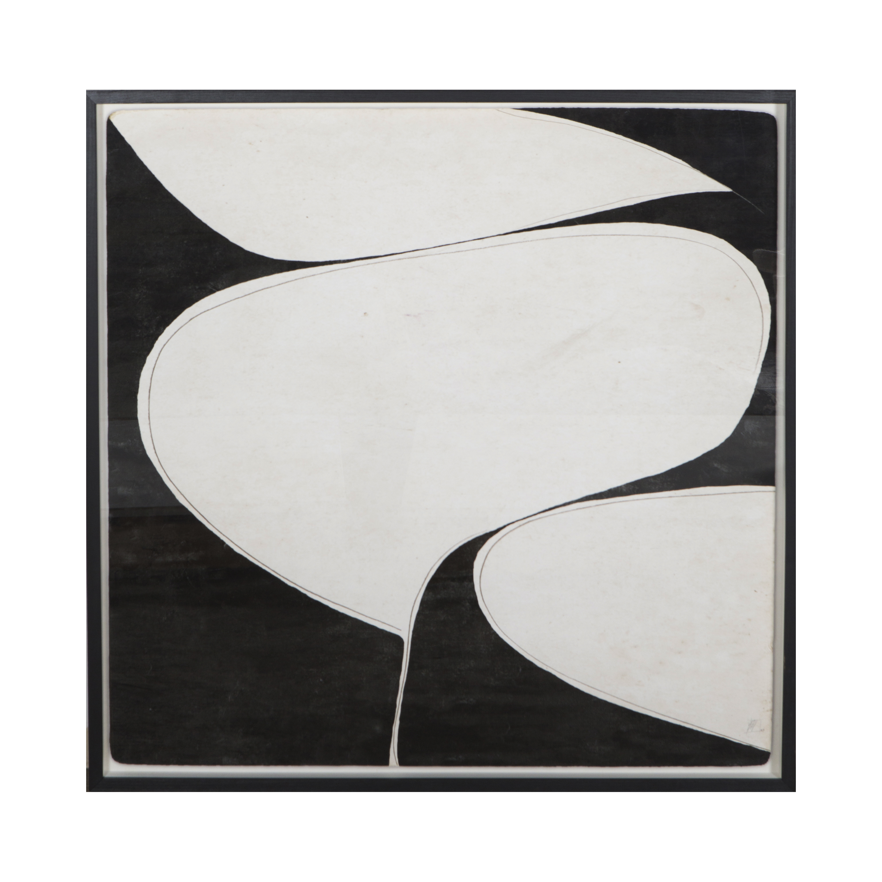 The shapely forms of these four contemporary, minimal compositions are well played out in graphic black and white.