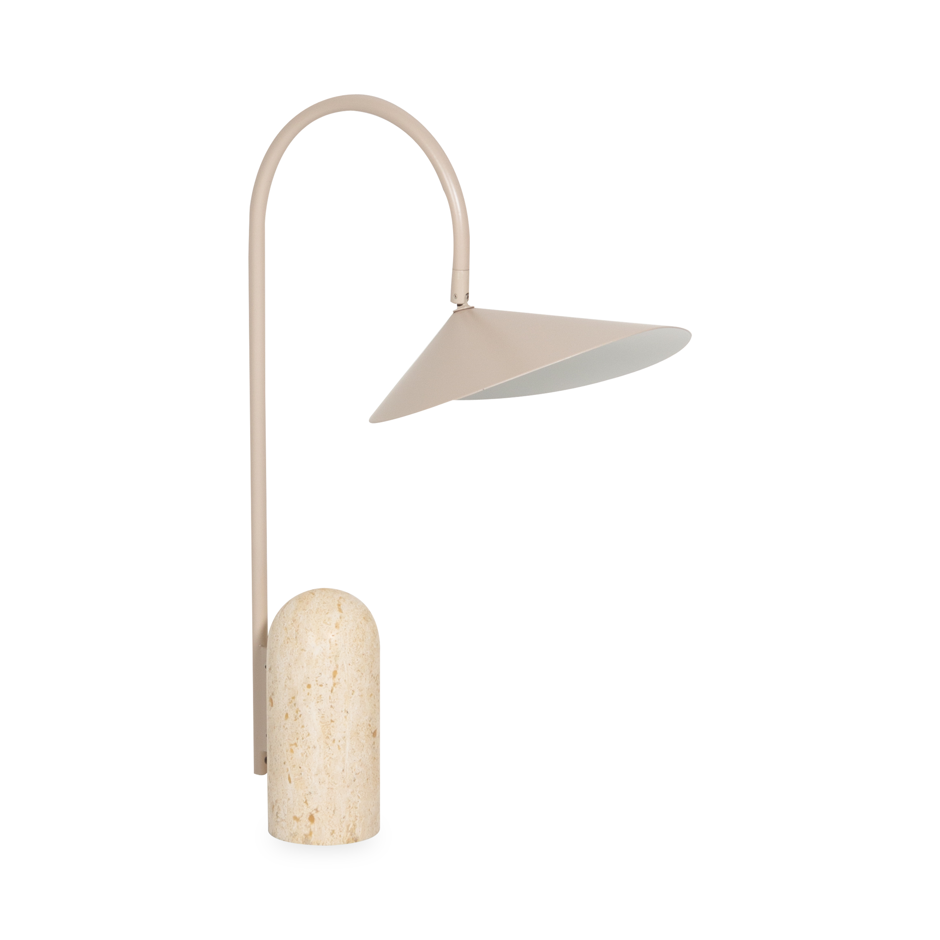 The Arum Table Lamp features a conical shade atop a cashmere beige base.