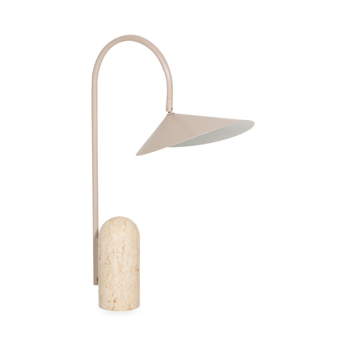 The Arum Table Lamp features a conical shade atop a cashmere beige base.