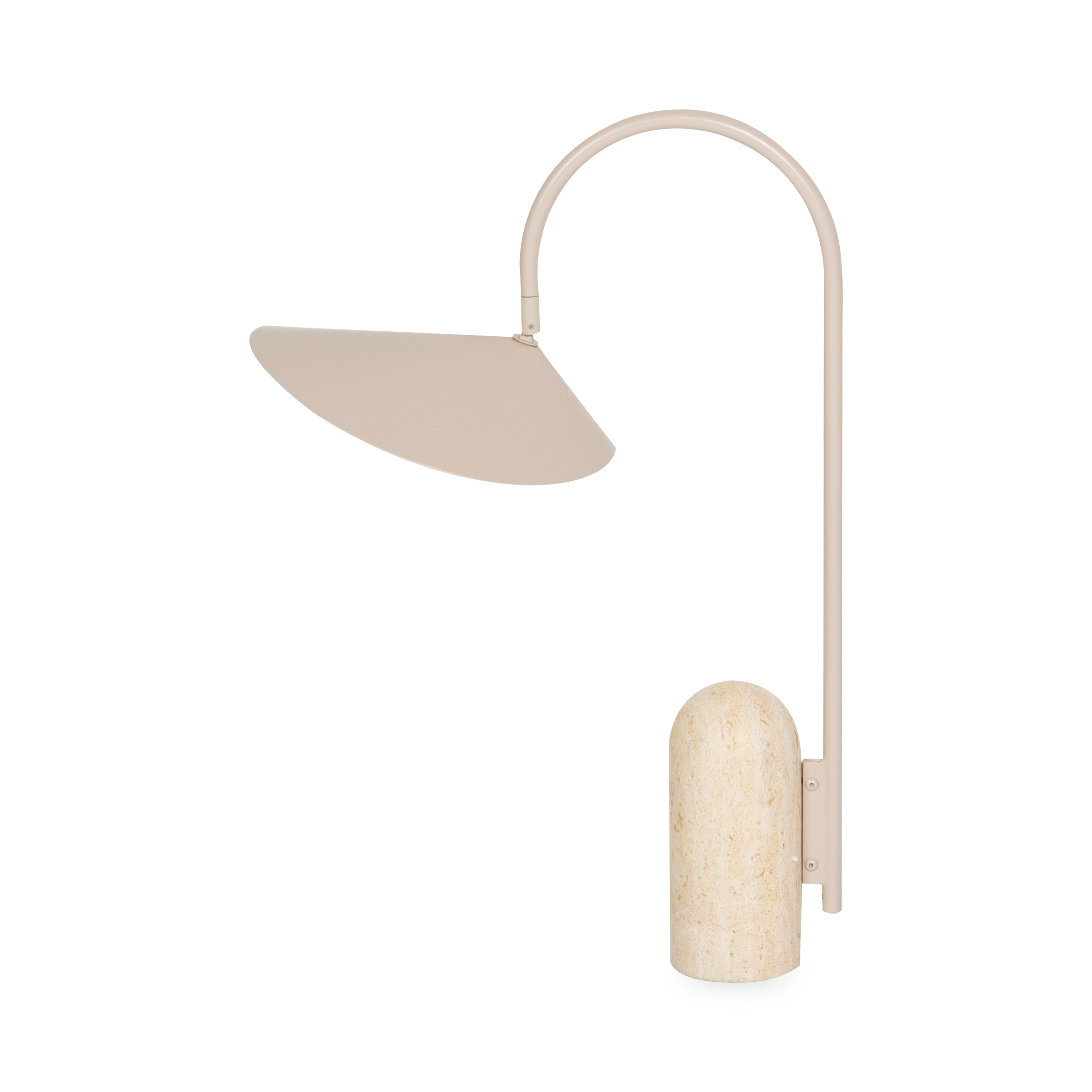 The Arum Table Lamp features a conical shade atop a cashmere beige base.