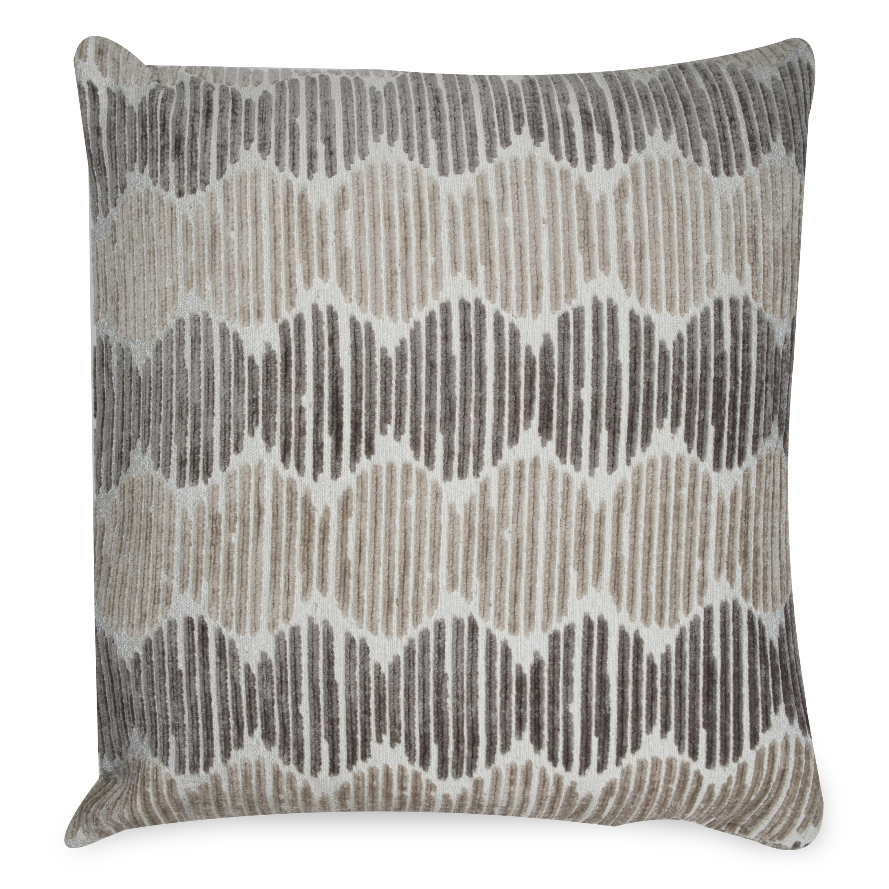 The Dunes Pillow features a bold geometric pattern enriched with texture in calming neutral tones.