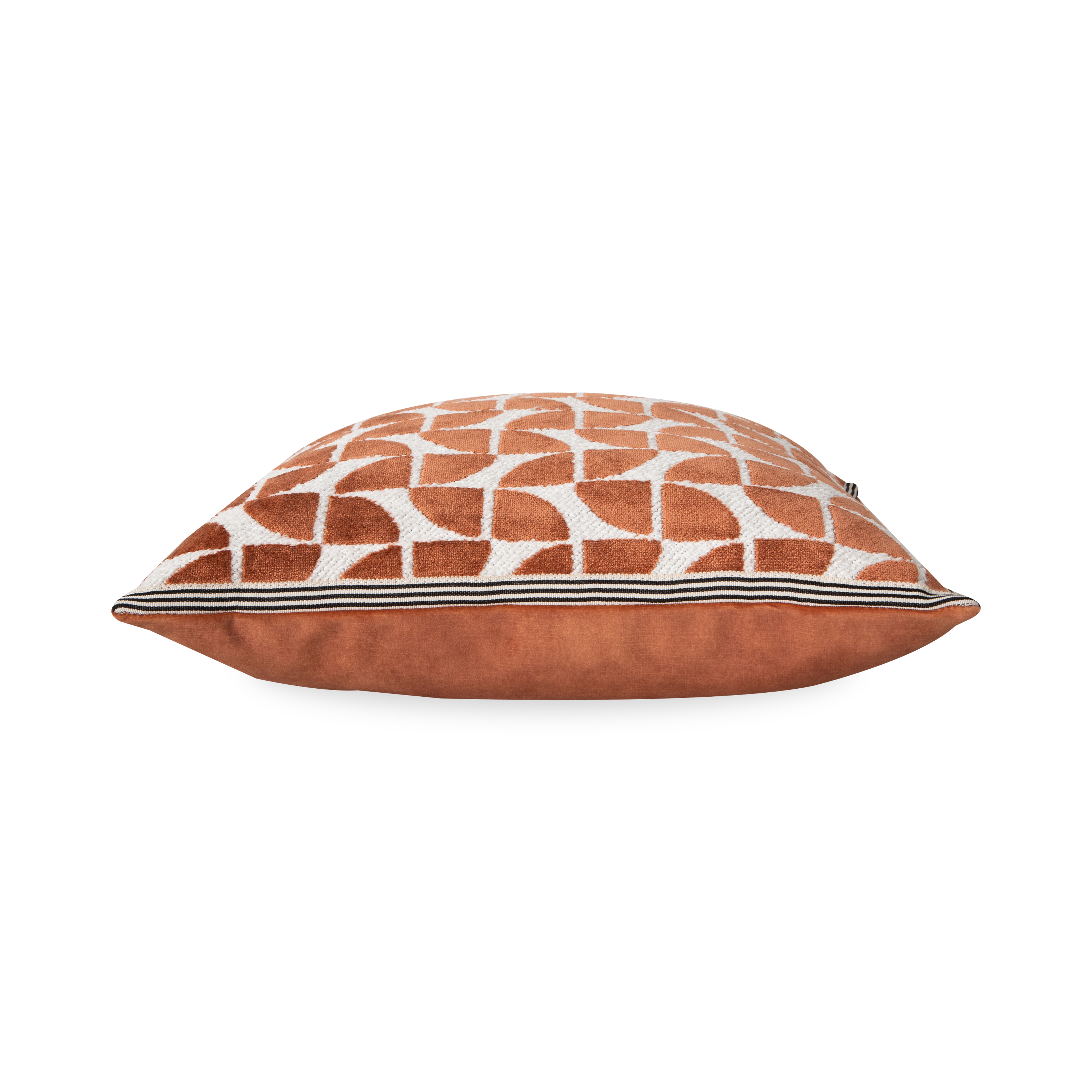 Reminiscent of leaves blowing in the wind, this pillow features a geometric play of an orange quarter-circle pattern that contrasts a textured white body.
