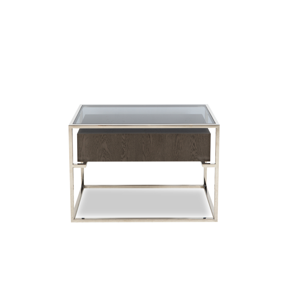 Sleek design meets mixed materials to form the Wheeler End Table.