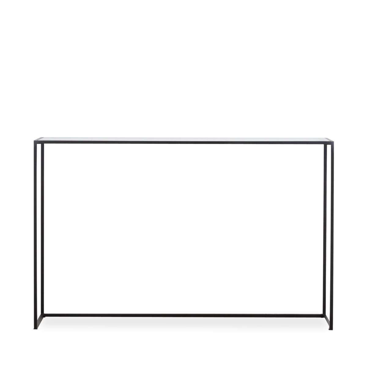 Bright porcelain and slim metal framing compose the architectural lines of the Dodge Console Table, a modern piece for the home.