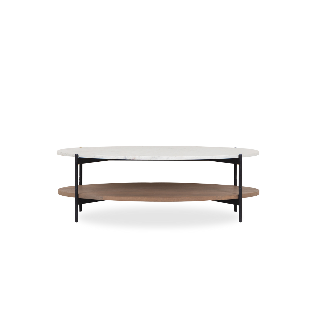 Featuring an exuberant, crackled white, elliptical marble top, the two-tiered Strato is a spectacular coffee table that is guaranteed to add a touch of posh to your space.