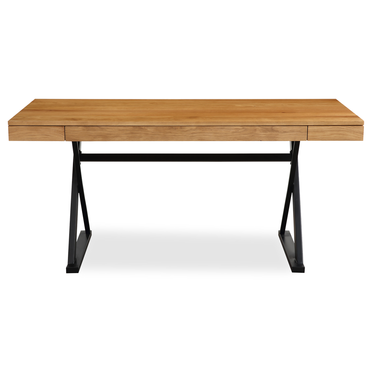 Enriched in modern design, the Palermo desk's solid oak construction and trestle steel frame illustrate the minimalist lifestyle movement with clean lines.