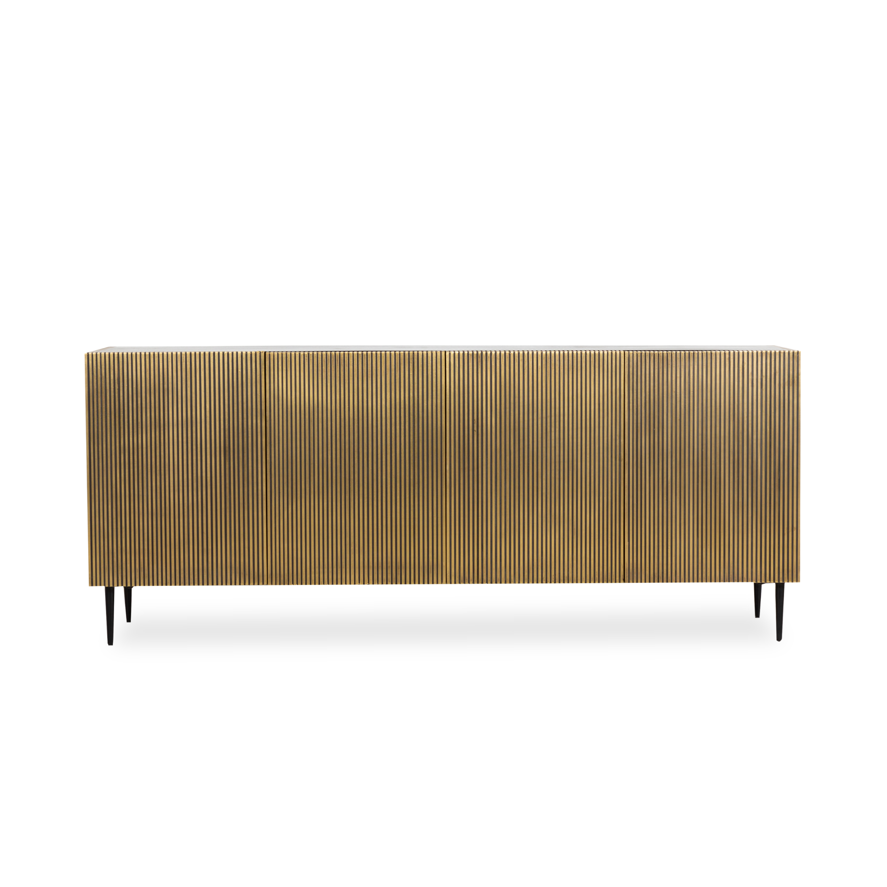 Showcasing an art deco flair, the Engler Sideboard features antiqued brass sides and doors that give it a look thats decadent and refined.