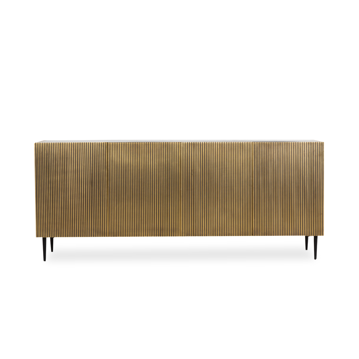 Showcasing an art deco flair, the Engler Sideboard features antiqued brass sides and doors that give it a look thats decadent and refined.
