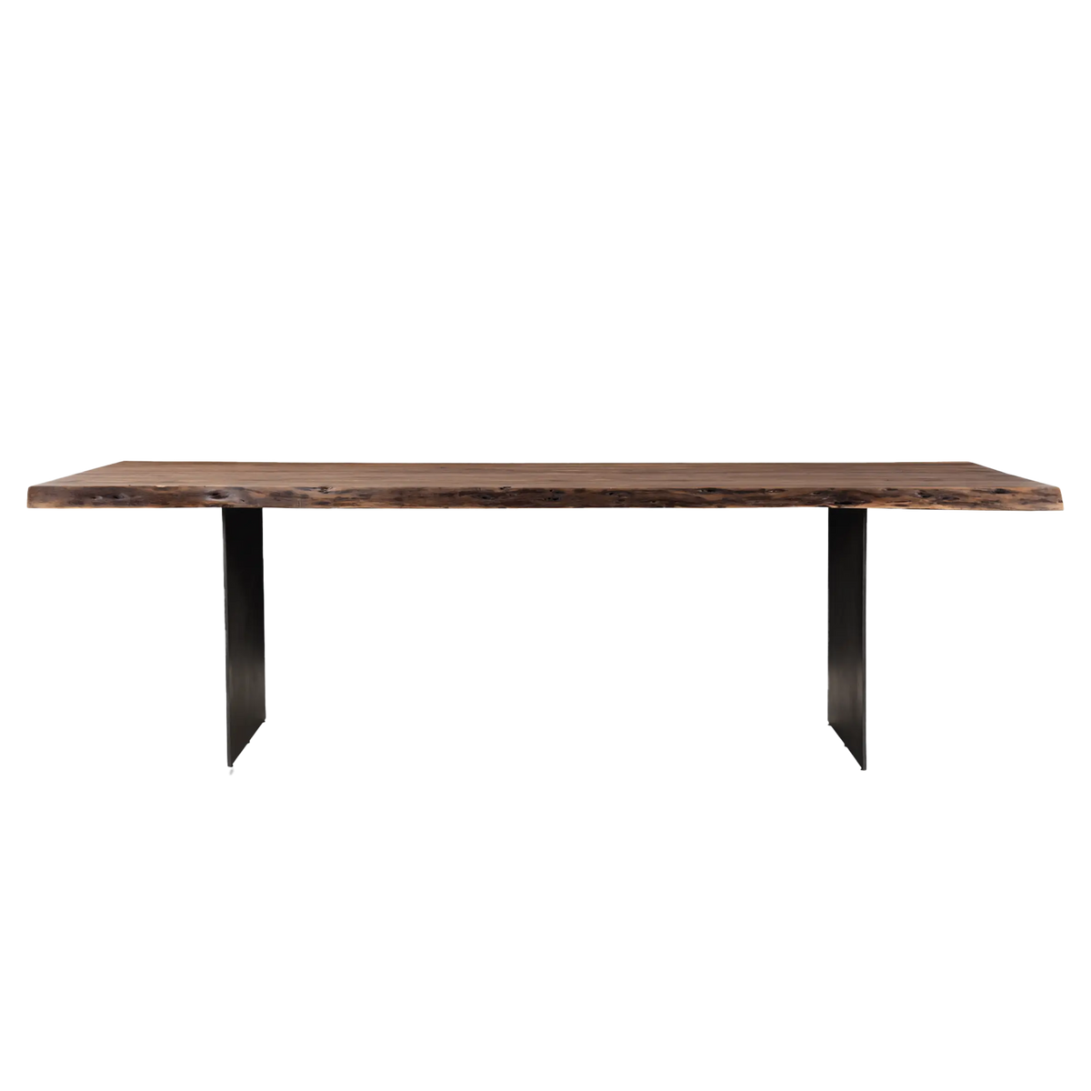 Sculpted from single slabs of wood, the Turin Dining Table elegantly displays its rustic styling.