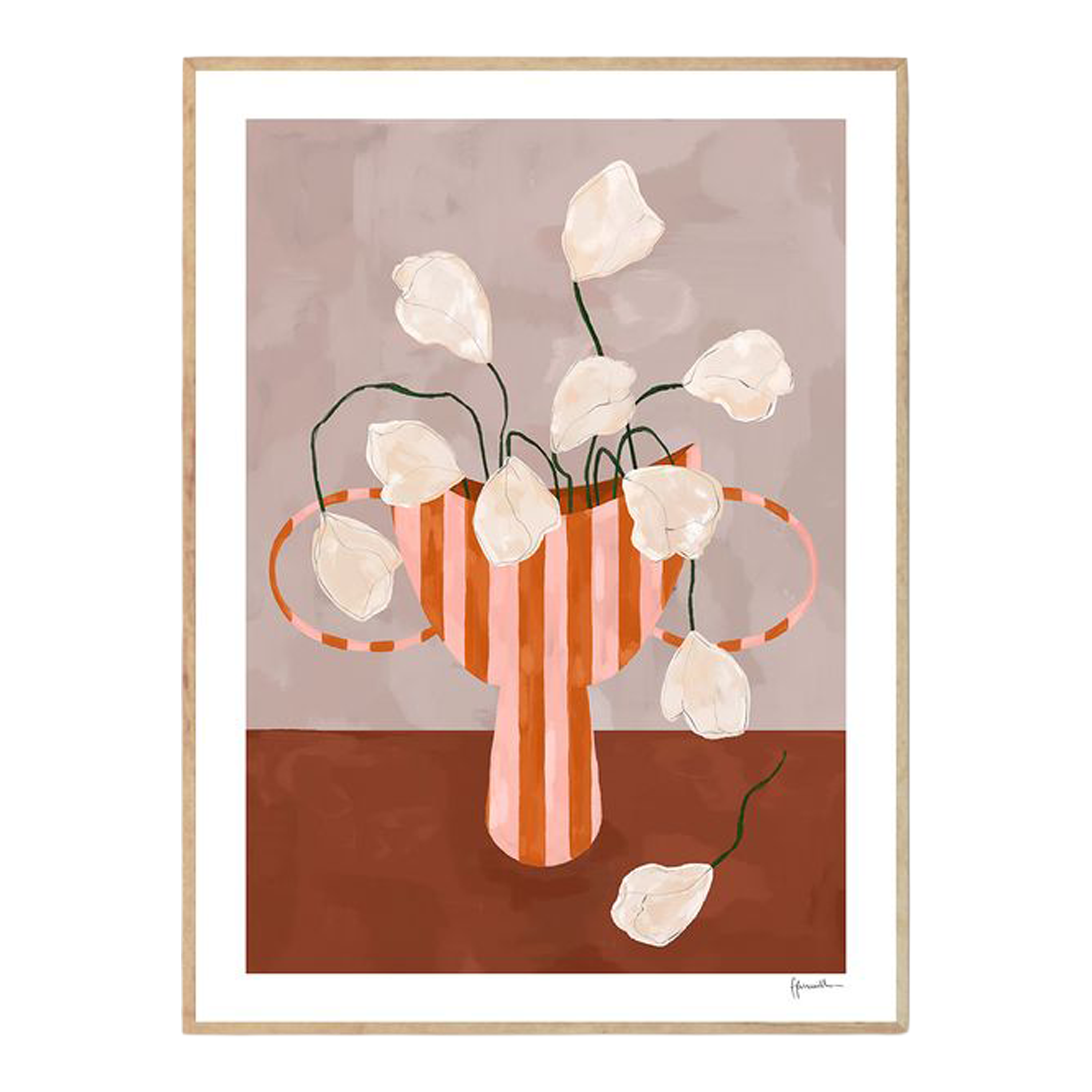 White Flowers Striped Vase