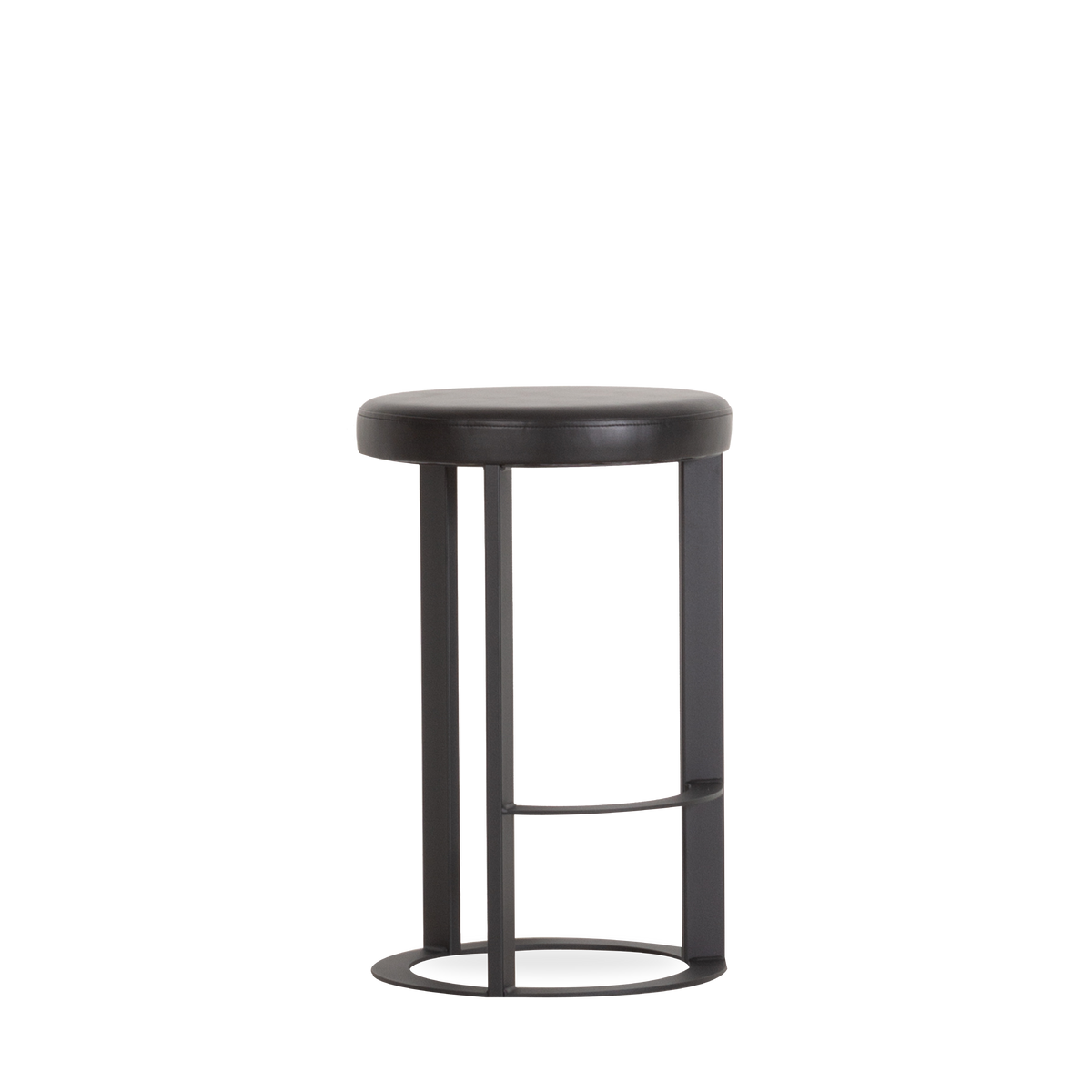 Topped in black vegan leather, the matte black-finished Cooper Counter Stool brings together a retro silhouette with an industrial edge.