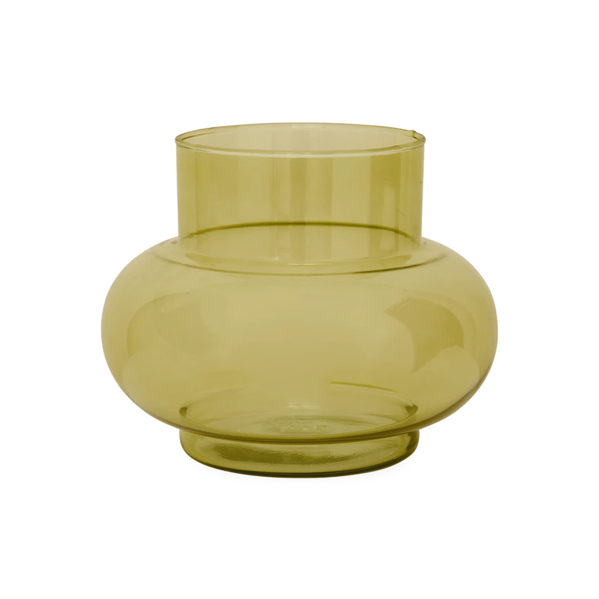 Combining modern design with sustainable values, the Belly Short Glass Vase features a perfectly symmetric wide body and is made from recycled glass.