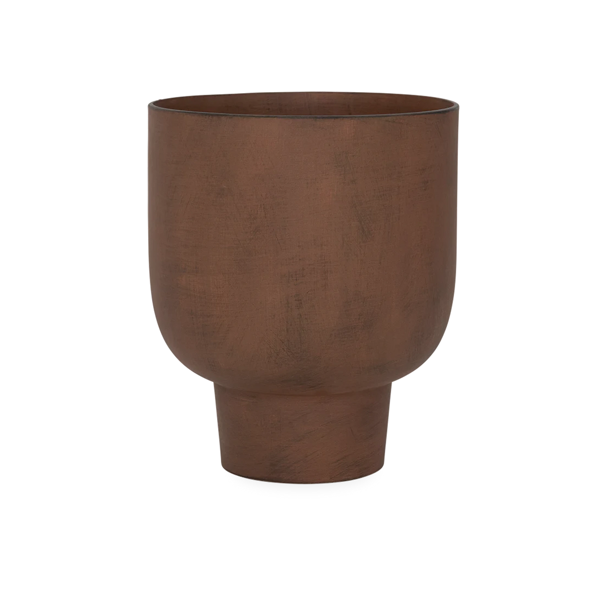 Carrying a light organic, imperfect shape, the Tapered Pot provides a timeless corten steel finish that perfectly complements its handmade, pedestalled body.