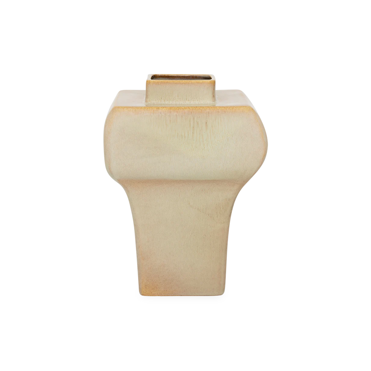 Carefully hand crafted and finished with a natural reactive glaze, the Square Tapered Vase features a softly tapered pedestal base that leads to a square body.