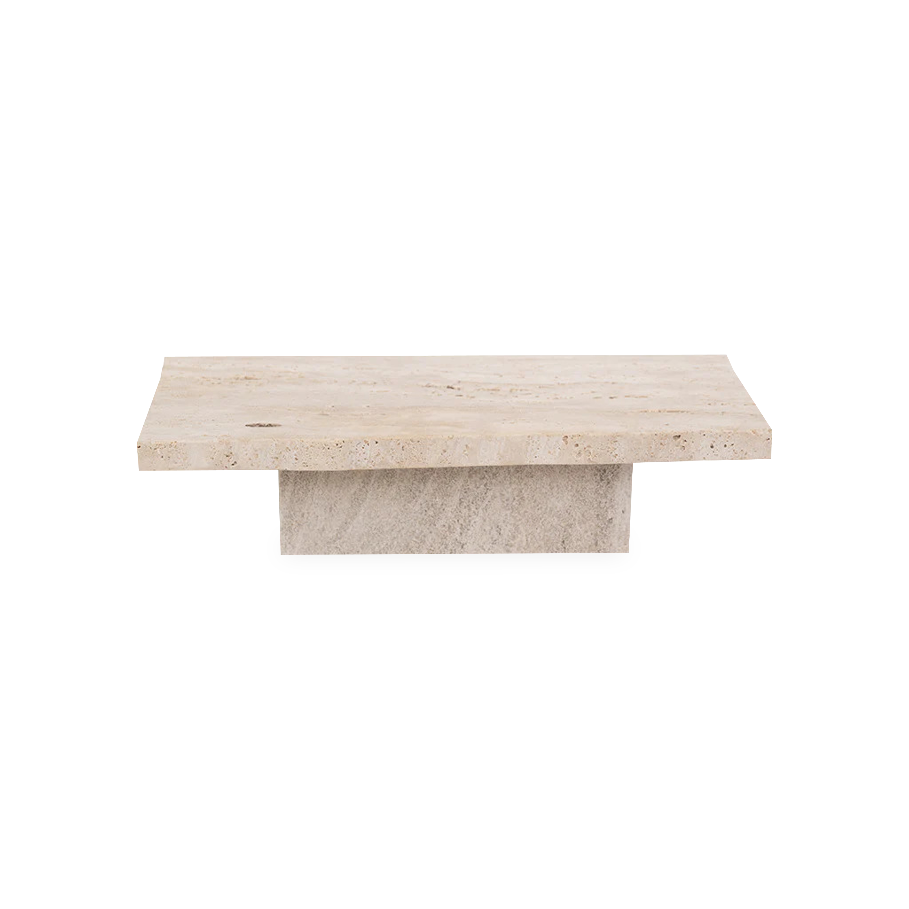 Adding textural and ostentatious appeal in form of a pedestal, the Travertine Riser Tray provides a tactile exterior and is made completely of natural travertine.
