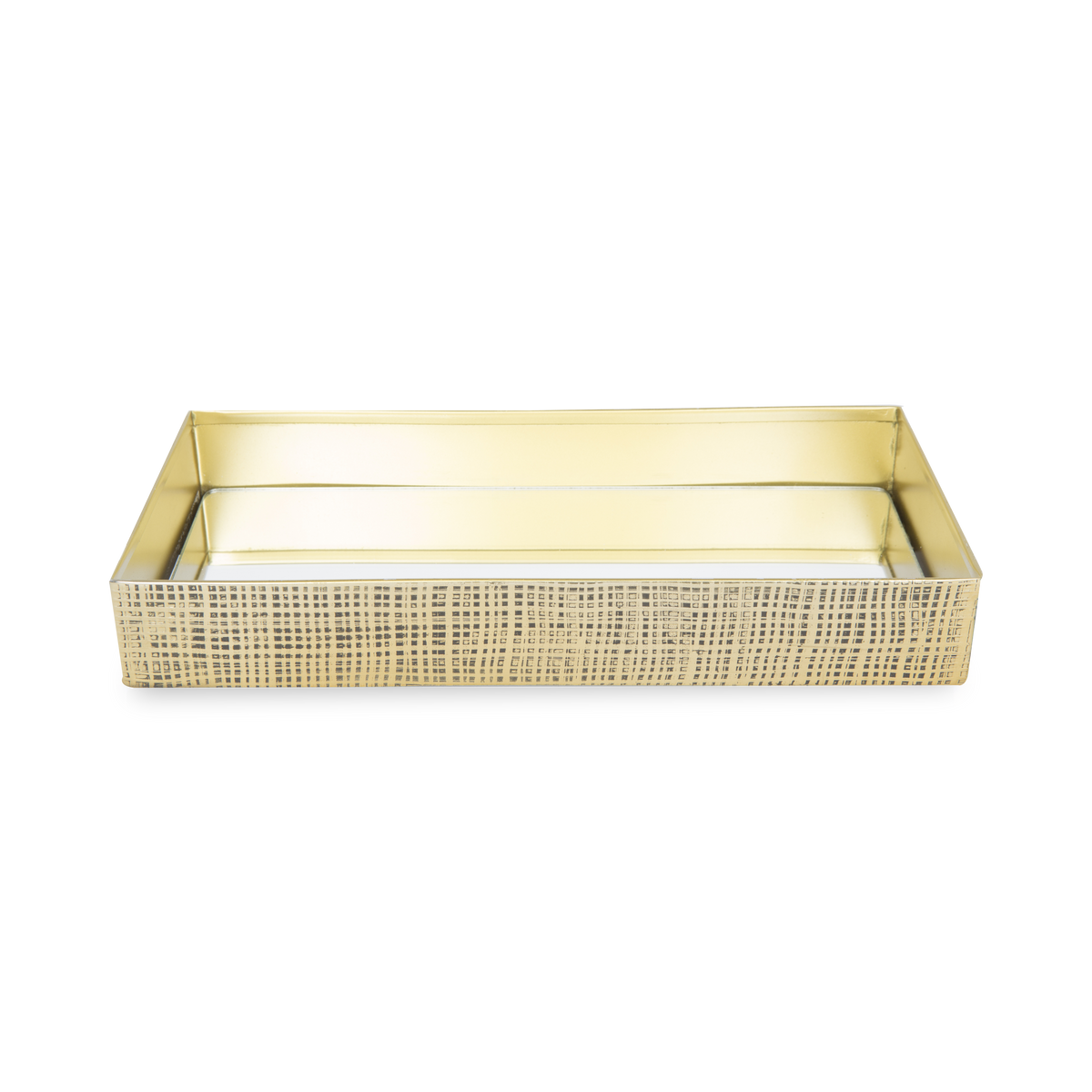 The richly finished Crosshatch Tray showcases a distinct crosshatch texture in a brass finish.