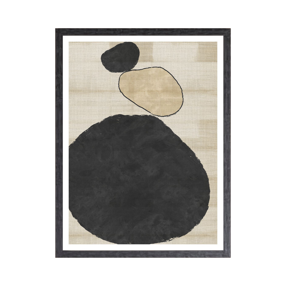 Organic shapes in charcoal and tan, playfully balancing within the picture frame.
