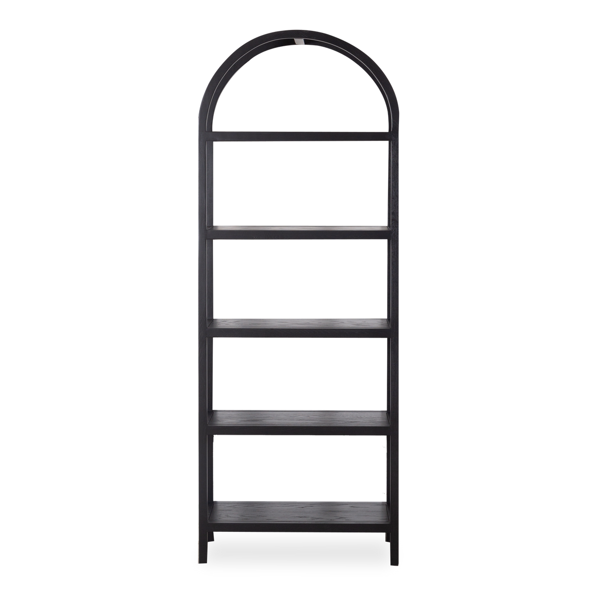 Blackened oak forms a tall, clean frame in the Harrow Bookcase.