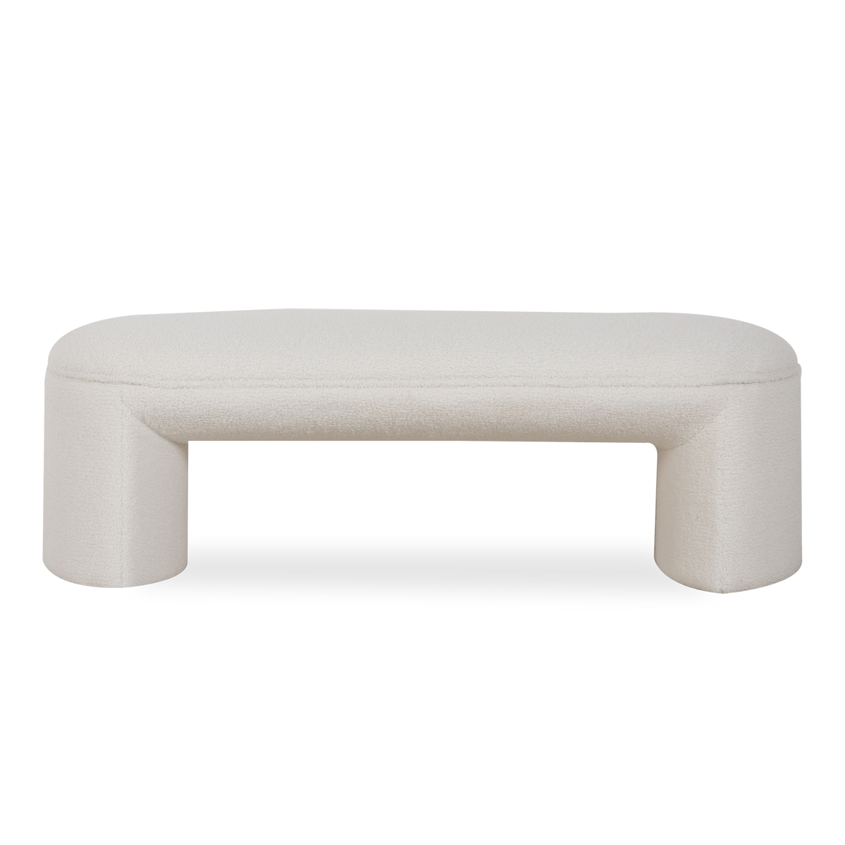 A fully sheepskin upholstered curved bench for a modern luxury accent to end of bed, entryways and living spaces.