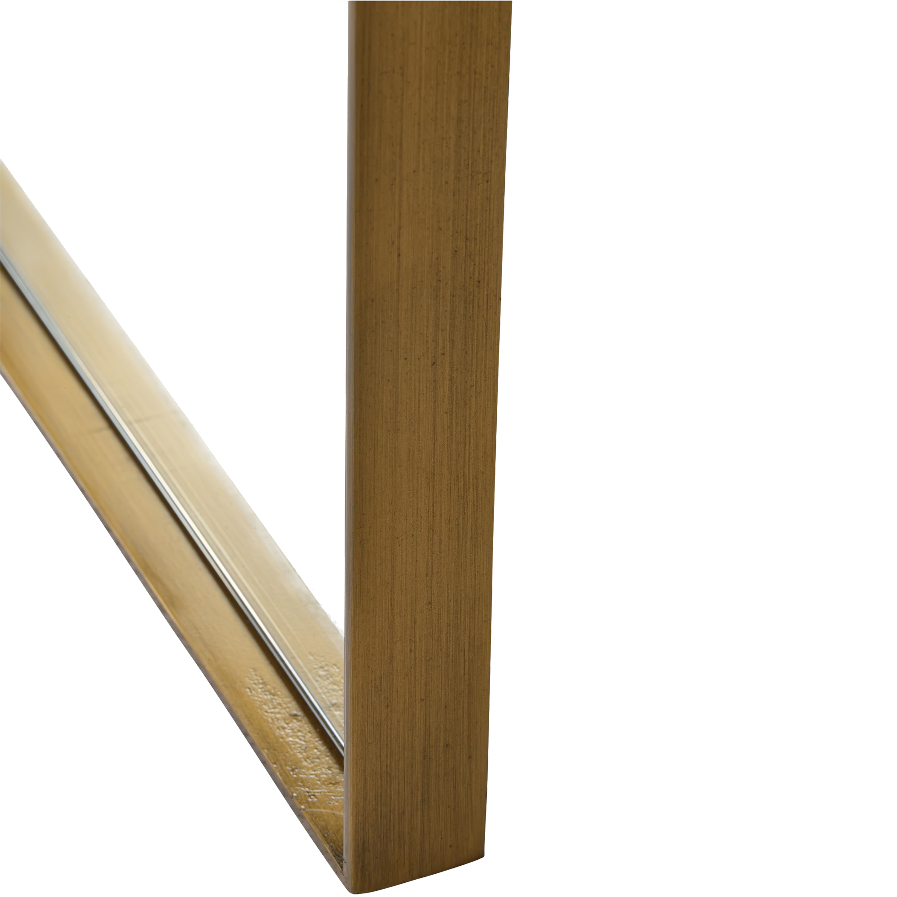 Simple yet sophisticated, this full-length floor mirror features an antique brass frame.