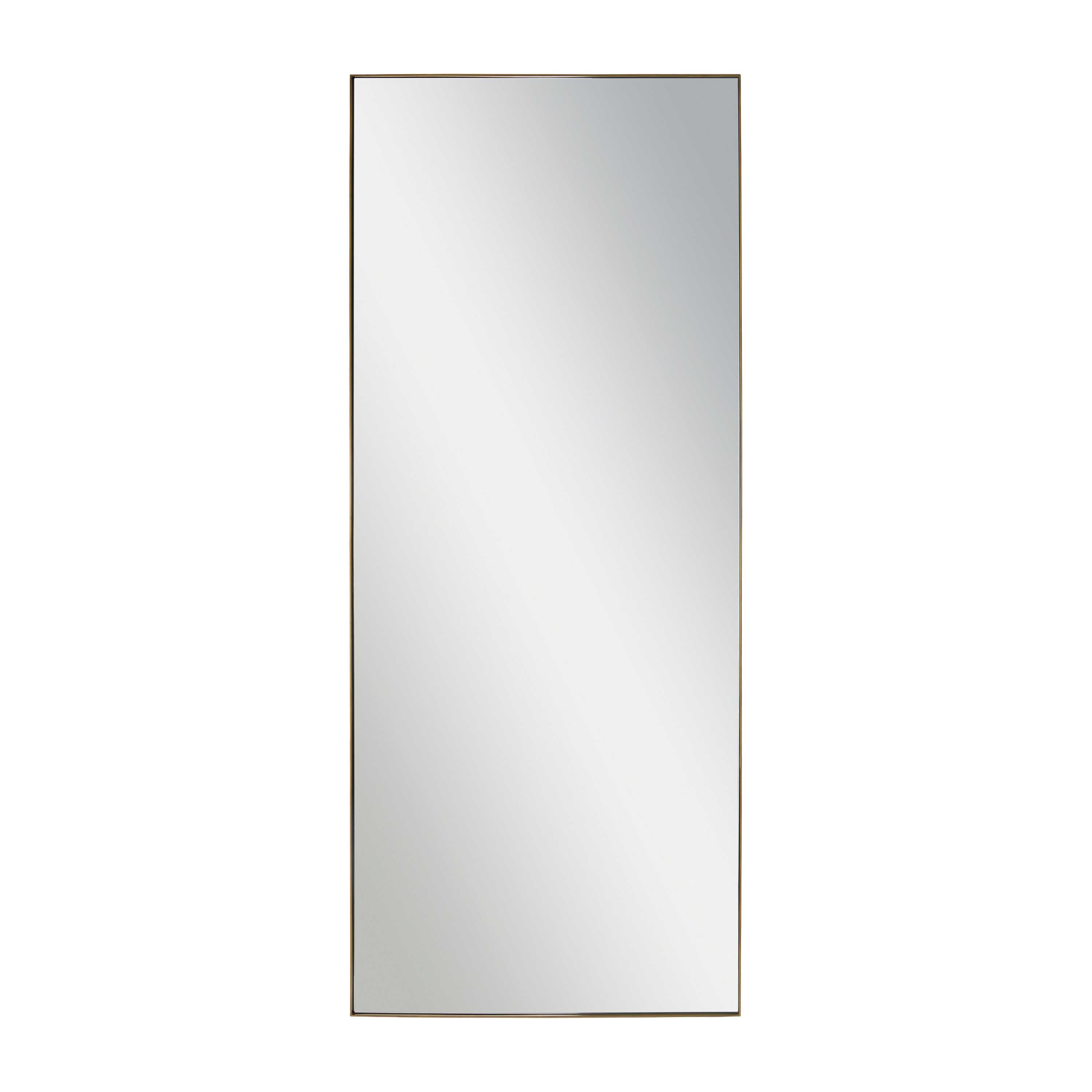 Simple yet sophisticated, this full-length floor mirror features an antique brass frame.