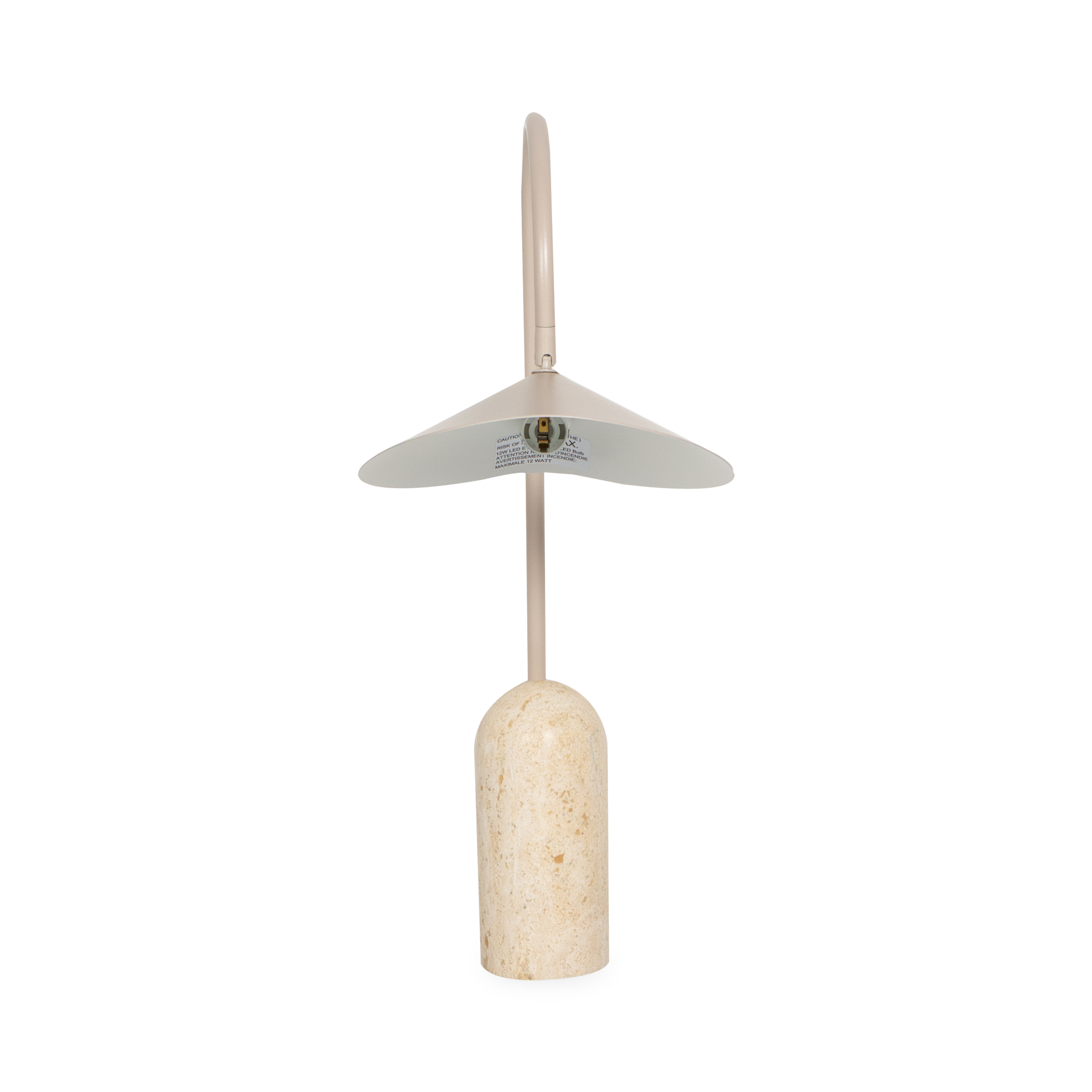 The Arum Table Lamp features a conical shade atop a cashmere beige base.