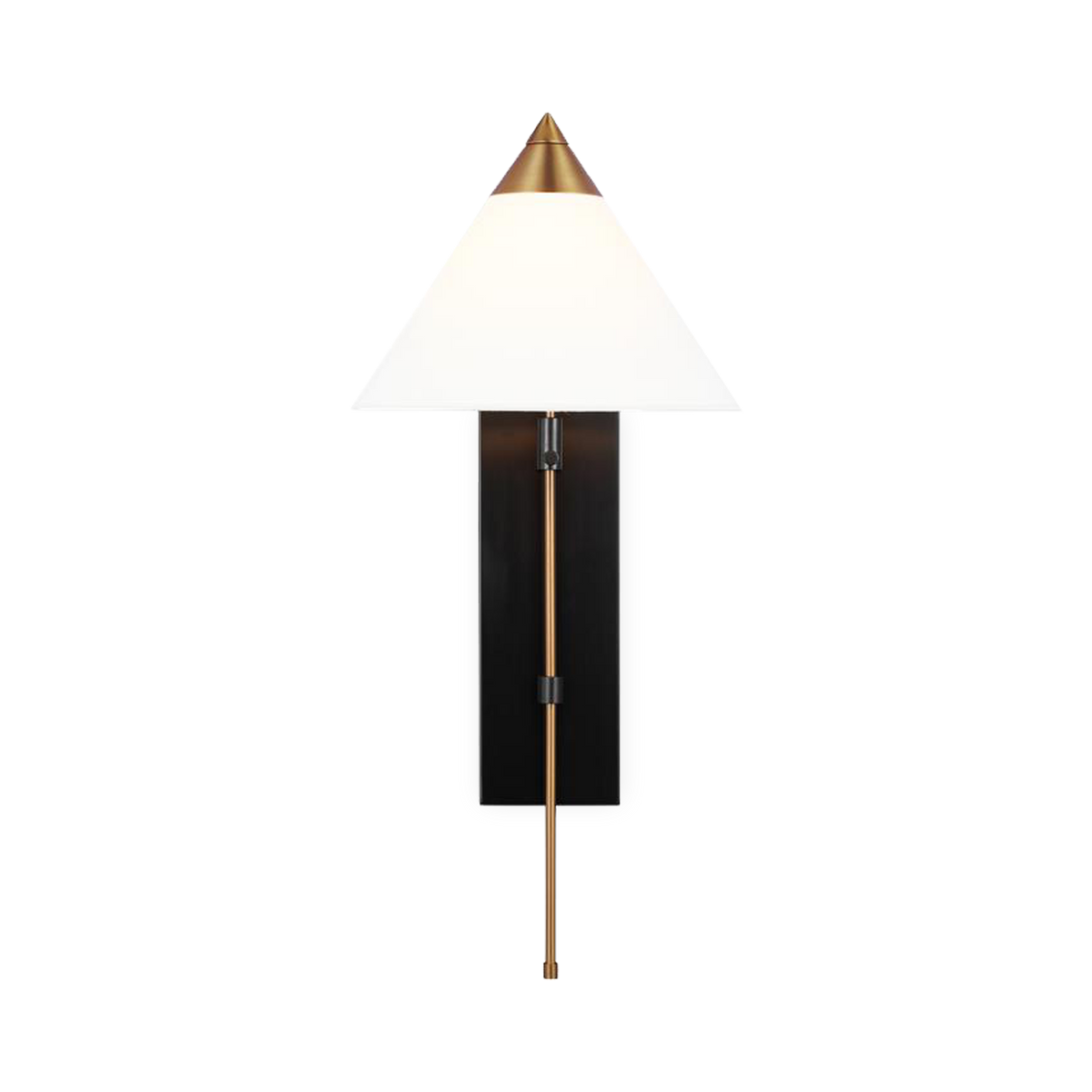 The Franklin Wall Light features a white linen shade with a brass and bronze finish.