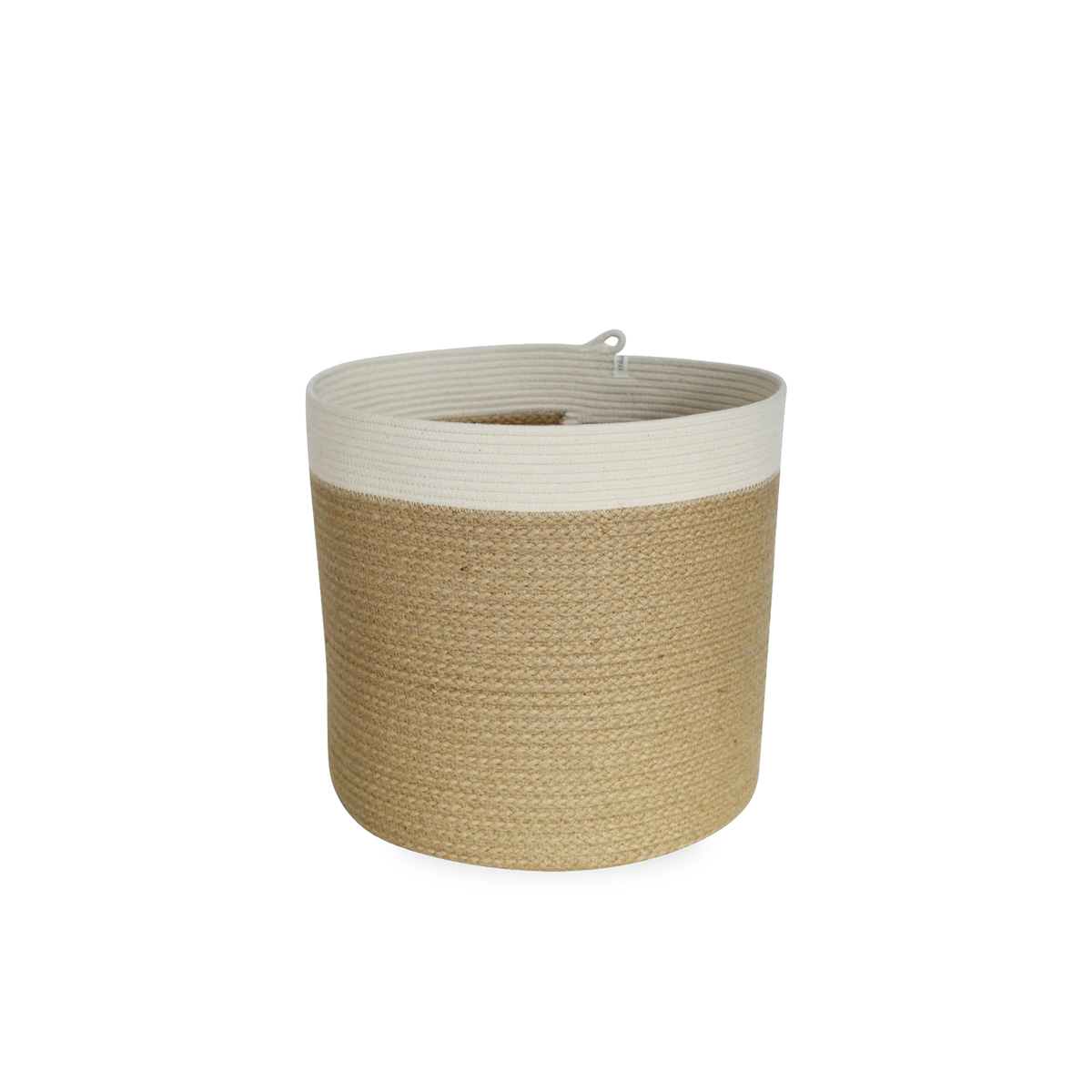 The Jute Cylinder Basket is made from 100% cotton rope that is carefully sewn together with a coiling technique.