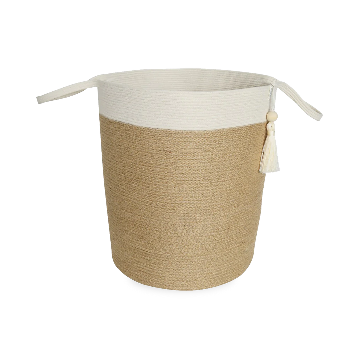 The Jute Handle Basket is made from 100% cotton rope that is carefully sewn together with a coiling technique.