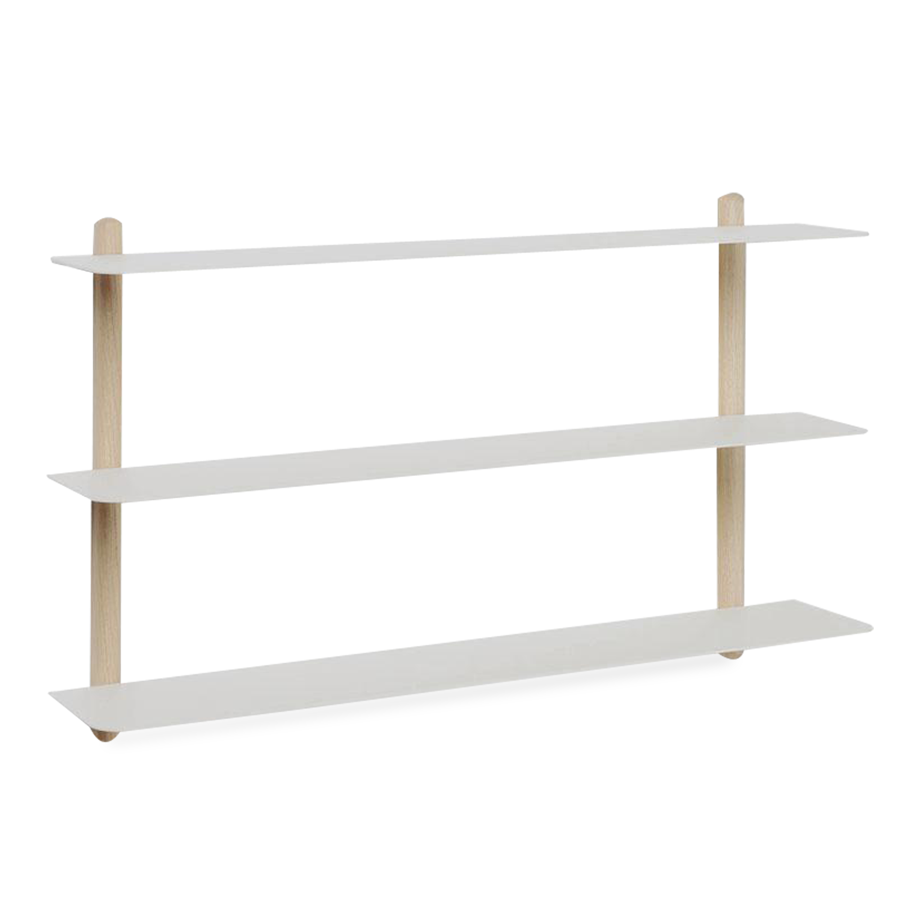 Made of ash and steel, this wall shelf is both subtle in its appearance and convincing in its simplicity.
