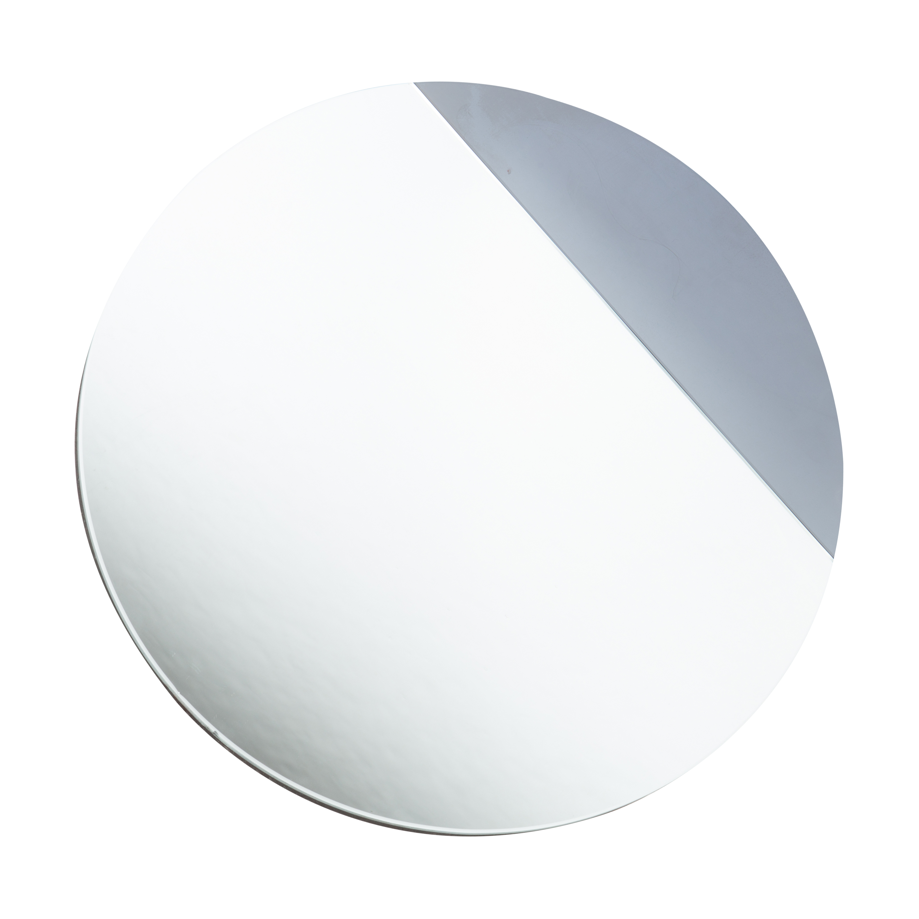 The Mira wall mirror features an asymmetric smoke colored band to create a striking geometric design.
