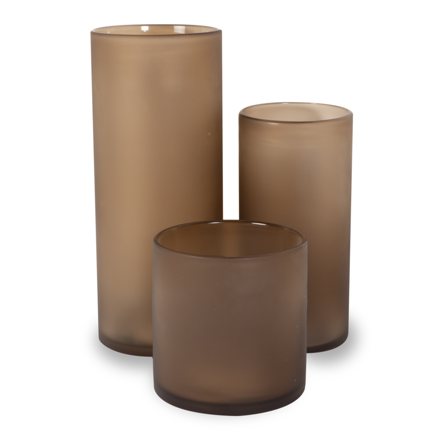 The Bredy Vases in a fogged satin brown colour feature a simple silhouette.